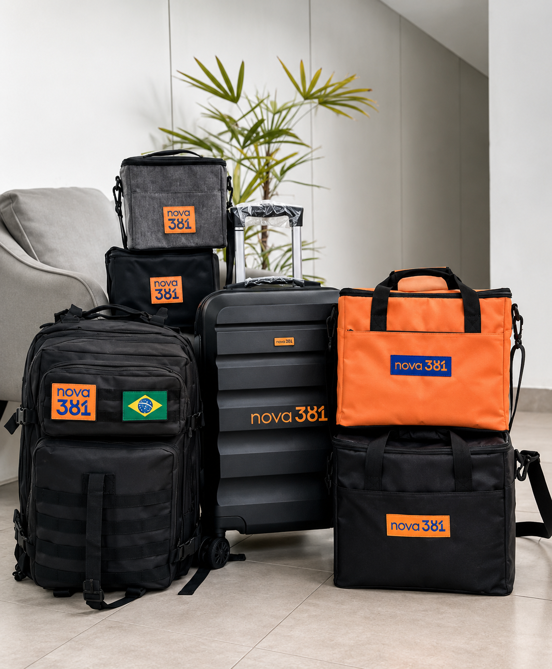 Pedido Nova 381 — kit com mochila tática, mala, bolsas térmicas e sacola